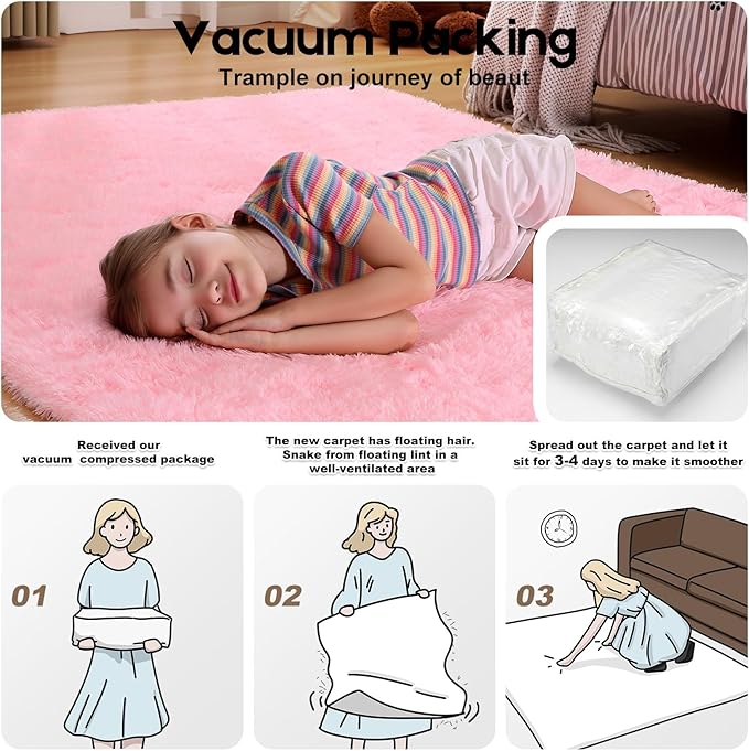 Area Rugs 9x12 Living Room, Fluffy Large Pink Rugs for Bedroom, Soft Shag Fuzzy Non-Slip Carpet for Kids Boys and Girls Nursery Room Dorm Indoor Home Decor (Pink, 9ft x 12ft)
