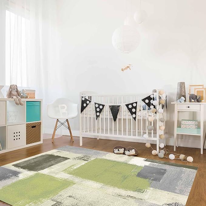 Sage Green Rectangular Area Rugs for Living Room Bedroom 5 x 8 ft Abstract Paint Texture Modern Art Non-Shedding Soft Low Pile Rug Non Slip Washable Rug for Nursery Entryway Playroom