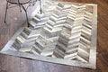 Chevron Pattern Faux Cowhide Area Rug | Non-Slip Leather Carpet for Living Room, Bedroom, and Office | Modern Designer Rug for Home Décor(9x12 ft_Grey)