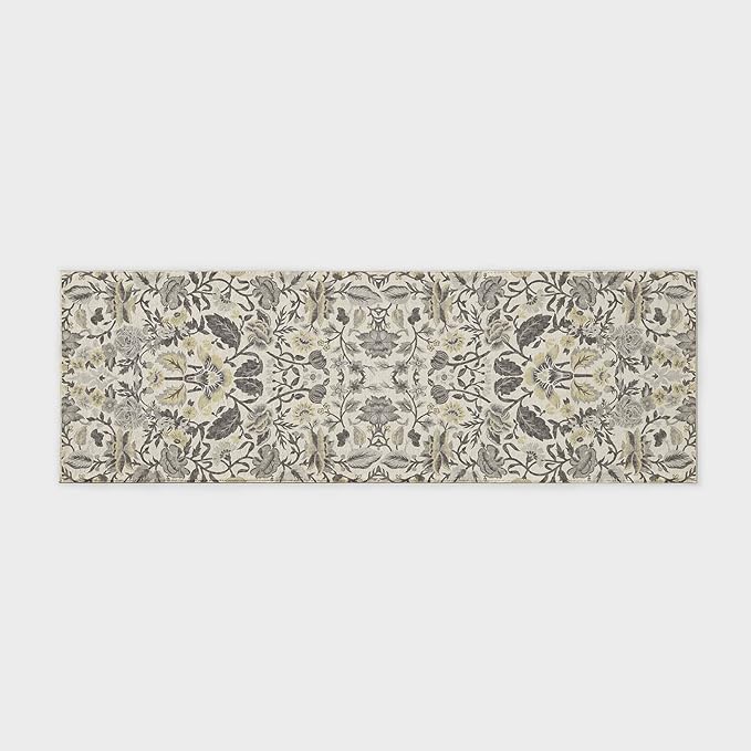 EVERGRACE Hallyway Area Runner Rugs 2x6, Boho Floral Faux Wool Indoor Outdoor Rugs, Washable Rugs for Bedroom Bathroom Living Room Kitchen, Low Pile Floor Mat Carpet for Home Decor, Gray