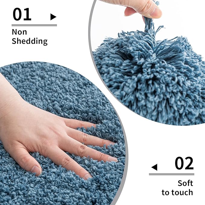 Blue Bathroom Runner Rug 24x70 Non Slip Fluffy Long Bath Mat for Bathroom Floor Washable Plush Luxury Large Bath Rug for Tub Absorbent Runner Rug for Bedside