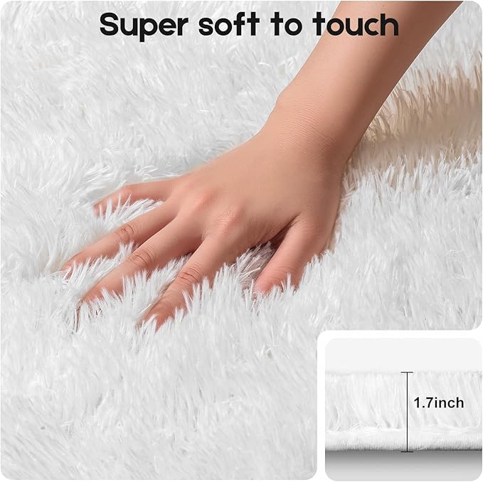 5x7 Cream White Rugs for Living Room Bedroom, Fluffy Large Area Rug Soft Shag Non-Slip Carpet for Kids Boys and Girls Room Dorm Home Decor (5ft x 7ft)