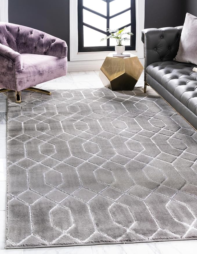 Unique Loom Glam Collection Area Rug - Trellis (6' 1' x 9' Rectangle, Gray Silver/ Silver)