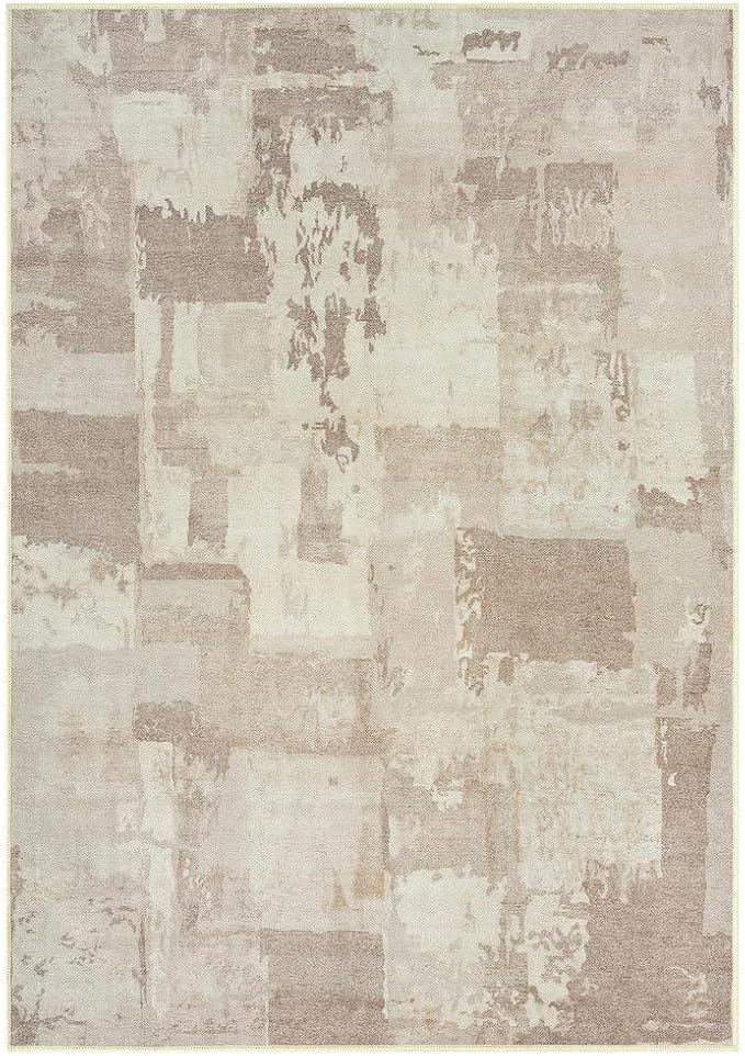 GLN Rugs Contemporary Collection - Machine Washable Area Rug, Contemporary Washable, Non Slip, Low Pile Chenille Rug, Living Room, Bedroom, Kitchen Rug (4' x 6' Abstract Tan)