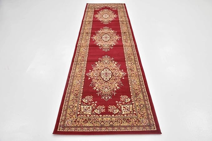 Unique Loom Reza Collection Traditional Persian Style Area Rug, 2 ft 7 in x 10 ft, Burgundy/Ivory