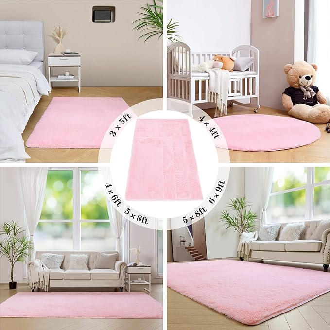 duduta 6x9 ft Pink Rectangle Fluffy Rug, Shag Fuzzy Plush Rectangle Carpet for Bedroom Nursery Living Room Home Decor