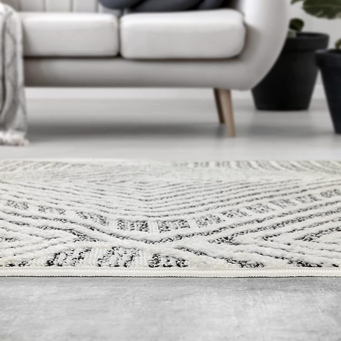 Antep Rugs Palafito 8x10 Geometric Shag Diamond High-Low Pile Textured Indoor Area Rug (Gray, 7'10" x 10')
