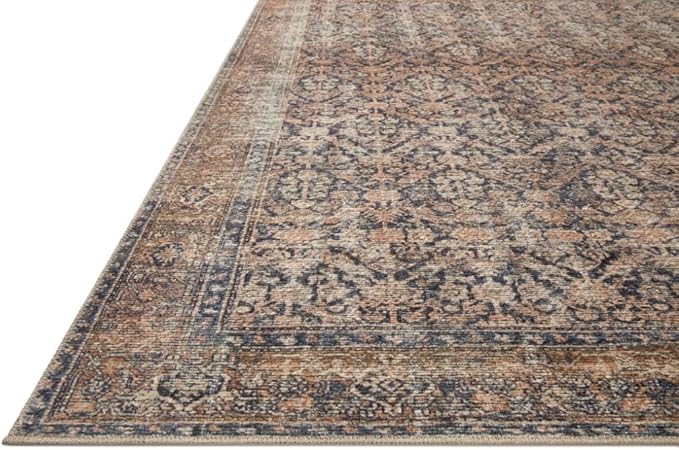Loloi Amber Lewis Billie Collection, Ink & Salmon 2'-6" x 12'-0" Area Rug – Antique & Distressed Accent Rugs for Living Room, Bedroom, Entryway & Hallway, No Shed High Traffic Area Home Decor Rug