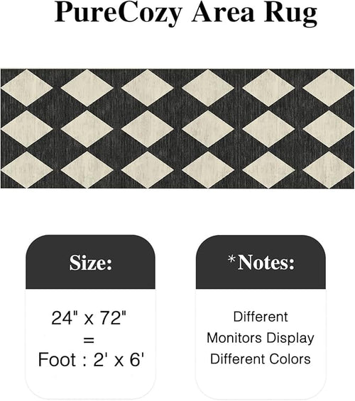 2x6 Runner Checkered Rug for Hallways Black Washable Long Carpet Non-Slip Low Pile Boho Indoor Accent Throw Rug for Entrance Kitchen Bedroom Dining Laundry