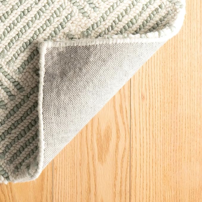 Dash & Albert Layers Desert Sage Hand Hooked Wool Rug, 9.5 X 13.5 Feet, Green Geometric Pattern - Premium Luxury Hotel Quality Soft Breathable Hypoallergenic Machine Washable Easy Care All Season