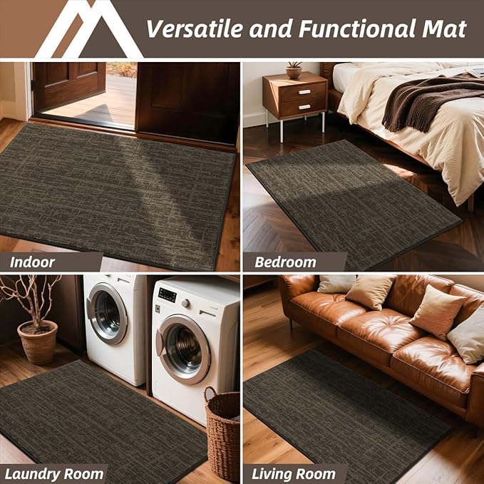 COSY HOMEER-Door-Mat,Dirt Trapper Entryway Rugs 20"x32",Non Slip Washable Entrance Mats,Absorbent Welcome Mat,Low Profile Dog Door Mats for Front Back Doomats and Wet Shoes,Brown