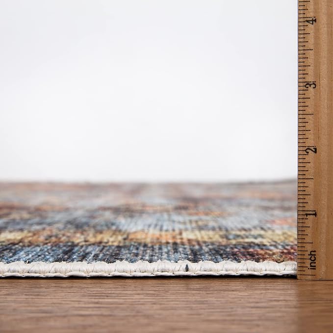 Bloom Rugs Washable Non-Slip 4' x 6' Rug - Blue/Orange Traditional Bordered Area Rug for Living Room, Bedroom, Dining Room, and Kitchen - Exact Size: 4' x 6'