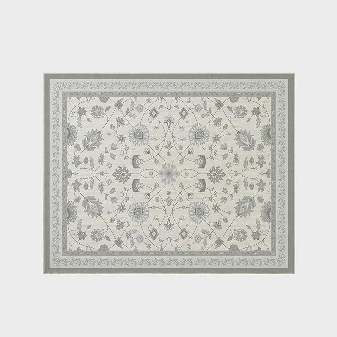 EVERGRACE Area Rugs for Living Room 8x10, Boho Floral Faux Wool Indoor Outdoor Rugs, Washable Rugs for Bedroom Dining Room Entryway Kitchen, Low Pile Floor Mat Carpet for Home Decor, Cool Gray