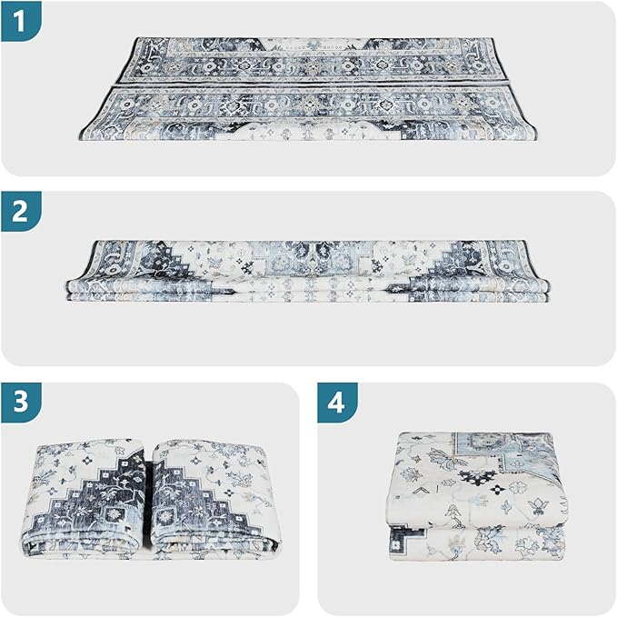 Dripex 9x12 Area Rugs - Stain Resistant Washable Rug Distressed Rugs for Living Room Dining Room Bedroom Anti-Slip Low-Pile and Soft Accent Rug Farmhouse Office Home Decor, Pet & Child Friendly