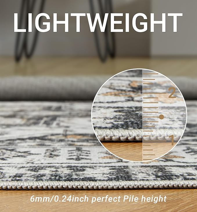 zesthome 5x7 Area Rugs, Machine Washable Rugs for Living Room, Bedroom,Stain Resistant Vintage Large Area Rug,Non-Slip Medallion Pattern Home Decor Rugs (Black,5'x7')