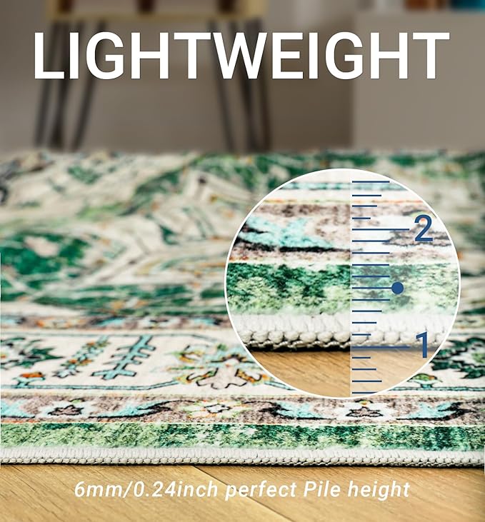 zesthome WashableRug 5x7 Area Rugs,Stain Resistant Rugs for Living Room,Bedroom,Non-Slip Backing Home Decor Rug, Vintage Medallion Pattern Rugs (Green,5'x7')