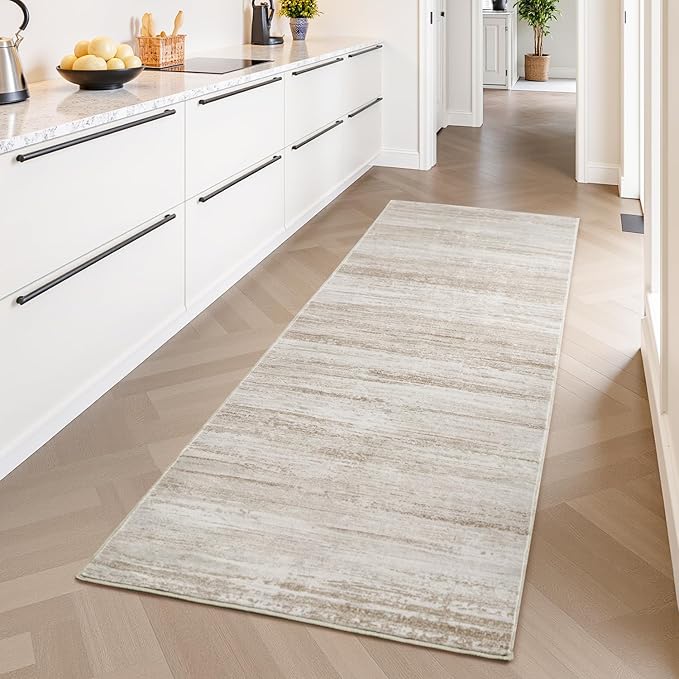 PADOOR Modern Abstract Runner Rug - 2x5 Washable Hallway Rugs, Ultra Soft Non-Slip Low Pile Floor Rugs for Hallway Entryway Kitchen Bedroom Bedside Laundry Room Brown