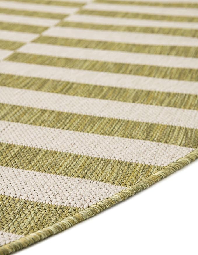 Unique Loom Outdoor Striped Collection Area Rug - Striped (7' 10" Round Green/Ivory)