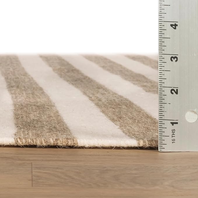Home Conservatory Ladder Stripe Natural/Ivory Handwoven Wool 8 X 10 Feet, Ivory/Multicolored Stripe Pattern