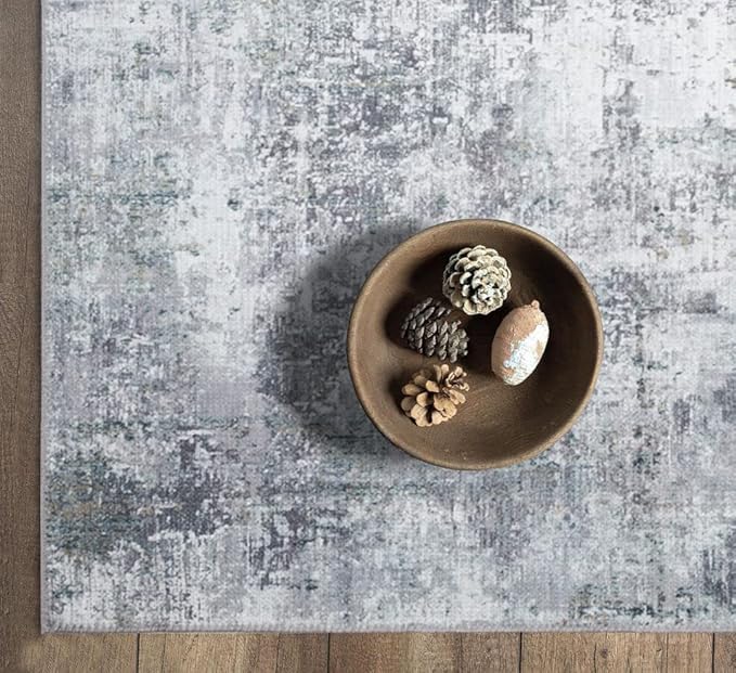 GLN Rugs Contemporary Collection - Machine Washable Area Rug, Contemporary Washable, Non Slip, Low Pile Chenille Rug, Living Room, Bedroom, Kitchen Rug (5' x 7' Grey/Green)