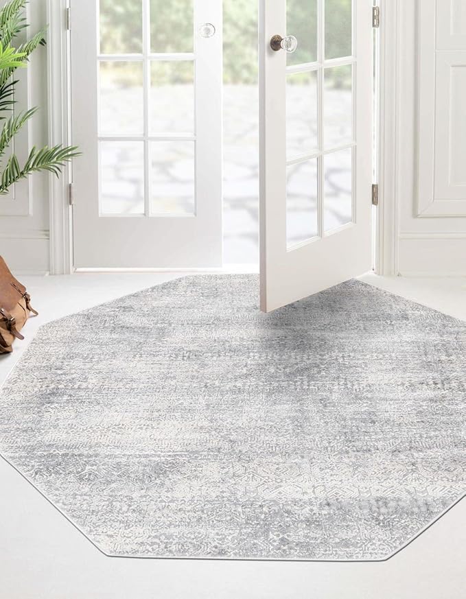 Unique Loom Finsbury Collection Area Rug - Sarah (5' 3" Octagon, Gray/ Ivory)