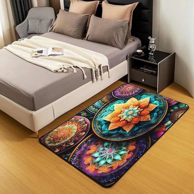 Vintage Mandala 3 x 5 Area Rug Victorian Decor Damask Rugs for Living Room | Antique Decor Boho Floral Washable Rug, Bohemian Paisley Medallion Carpet Indoor Floor Mat