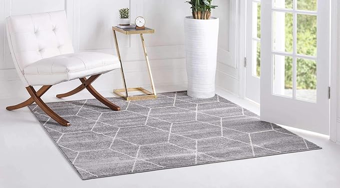 Unique Loom Trellis Frieze Collection Area Rug - Geometric (6' Square, Light Gray/ Ivory)