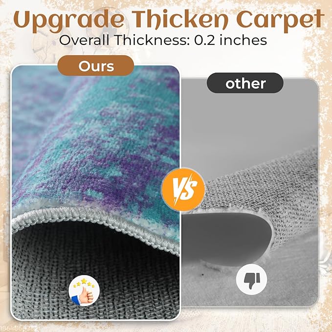 Round 6ft Abstract Rug, Modern Washable Indoor Circle Area Rugs for Living Room, Soft Large Circular Non-Slip Carpet Floor Mat for Bedroom Dining Room Home Office - Teal+Purple