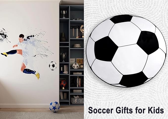 Soft Round Rugs for Bedroom, Soccer Rug for Boys Girls, Bedside Area Carpet for Kids, Soccers Lovers Home Decor Indoor Circle Carpets for Living Room, Nursery, Dorms Machine Washable,40 Inch