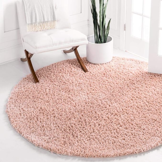 Unique Loom Davos Shag Collection Area Rug - Solid (6' 7" Round, Dusty Rose)