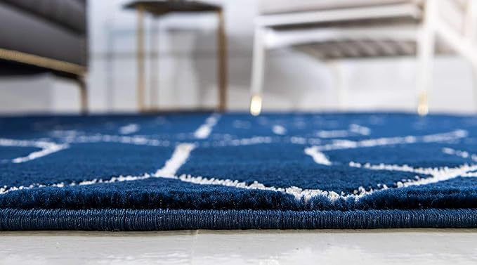 Unique Loom Marilyn Monroe Glam Collection Area Rug - Trellis (2' x 10' Runner, Navy Blue Silver/ Silver)