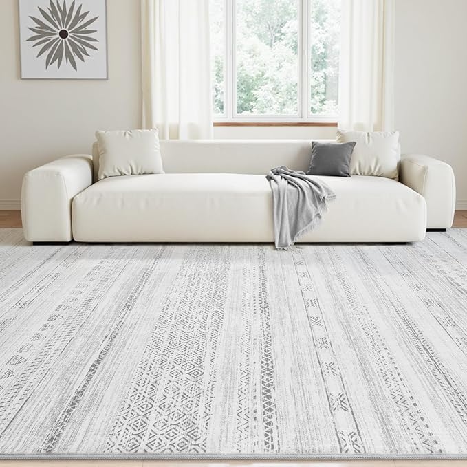 6x9 Area Rugs for Living Room Machine Washable Rug Distressed Indoor Carpet Neutral Moroccan Boho Rug Ultra Soft Area Rug for Bedroom Dining Room Playroom Office, Grey
