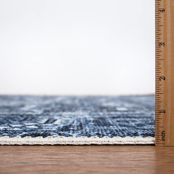 Bloom Rugs Washable Non-Slip 12 ft Runner - Blue Traditional Runner for Entryway, Hallway, Bathroom, and Kitchen - Exact Size: 2.5' x 12'