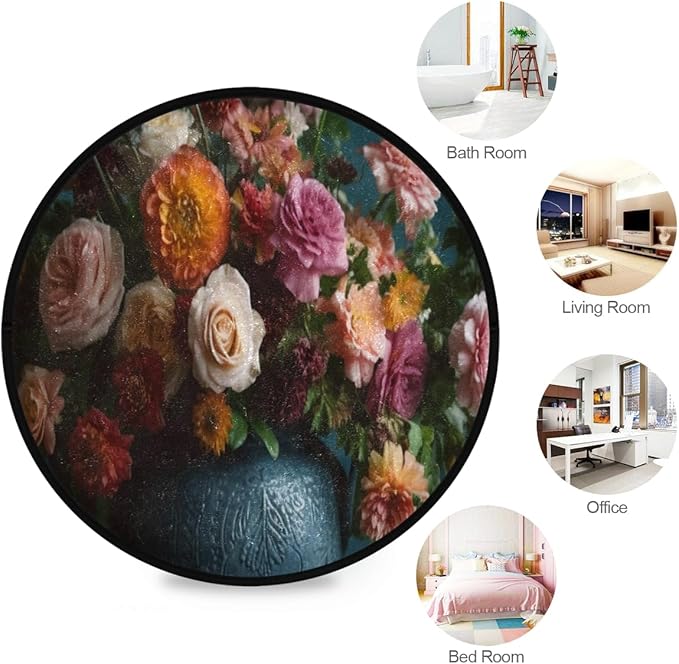 Round Washable Area Rug Non-Slip, Soft & Cozy Beautiful Flower Design Indoor/Outdoor Floor Decor for Living Room, Bedroom, Entryway