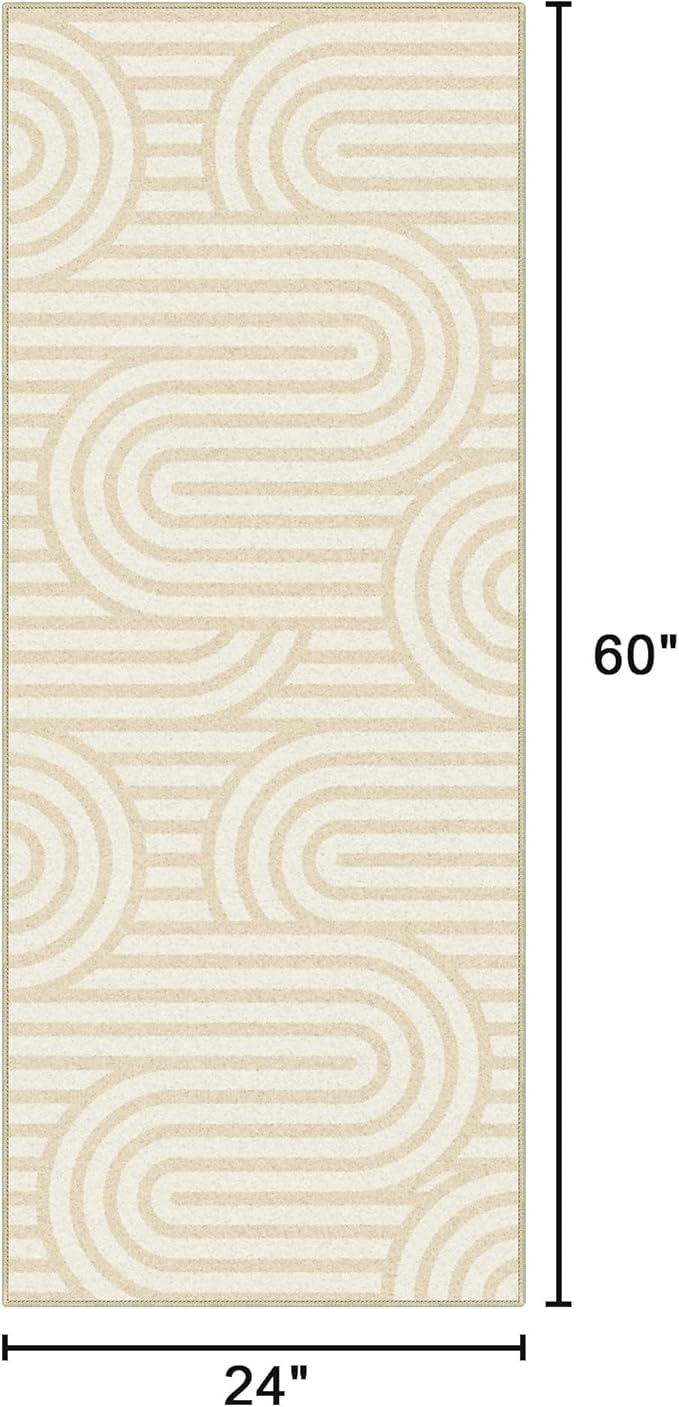 Bavni Washable Runner Rug, Soft Modern Printed Rug Runner, Abstract 2x5 Runners for Hallways, Kitchen, Laundry, Abstract Brown Beige