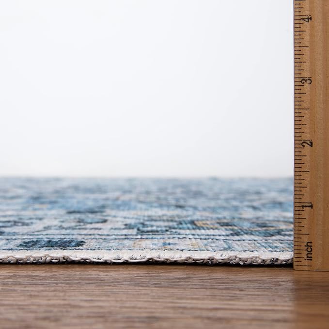 Bloom Rugs Caria Washable Non-Slip 6x9 Rug - Blue Traditional Area Rug for Living Room, Bedroom, Dining Room, and Kitchen - Exact Size: 6' x 9'