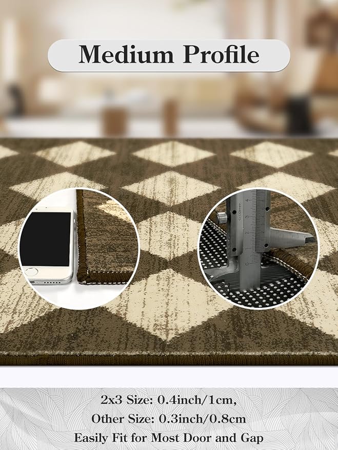Lahome Small 2x3 Kitchen Rugs Non Slip, Machine Washable Entryway Rugs, Moroccan Trellis Indoor Soft Non-Slip Non-Shedding Throw Bathroom Carpet for Doorway Bedside Laundry Room, Brown