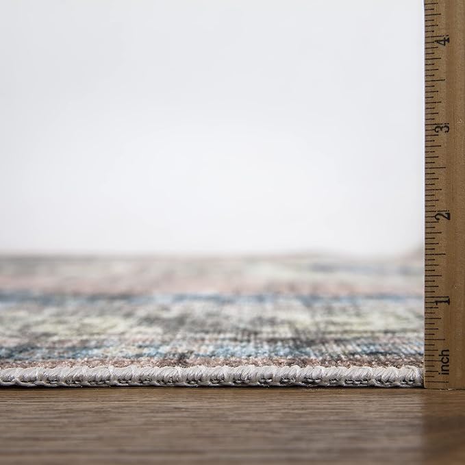 Bloom Rugs Caria Washable Non-Slip 7 ft Runner - Coral Pink/Ocean Blue Traditional Runner for Entryway, Hallway, Bathroom, and Kitchen - Exact Size: 2'6" x 7'