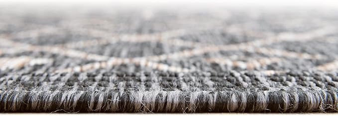 Unique Loom Outdoor Trellis Collection Area Rug - Tribal Trellis (5' 3" x 8' Oval, Charcoal Gray/ Natural)