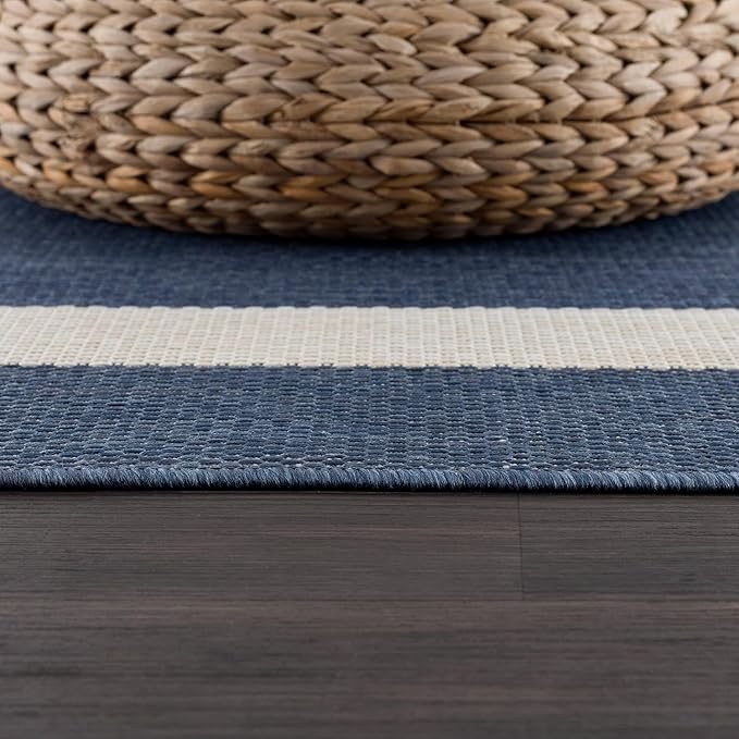 CAMILSON Outdoor Rug 5x7, Modern Outside Rugs for Patios Porches Waterproof Durable Washable Non-Shedding, Easy-to-Clean Indoor Outdoor Area Carpet (5 x 7, Bordered - Blue/White)