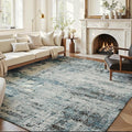 Area Rug 8x10 Washable Rug Blue for Living Room, Dining Room, Bedroom, Large Carpets, Non Slip & Non-Shedding Low Pile Vintage Print Rug for Home Office Decor