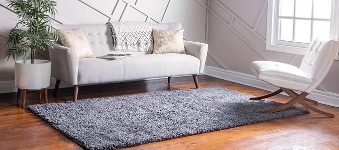 Unique Loom Davos Shag Collection Area Rug - Solid (5' 3" x 8' Rectangle, Peppercorn)