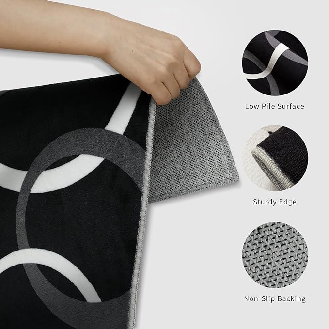 YIHOUSE 4x6 Ft Area Rugs, Concentric Circle Washable Rug, Black and White Geometric Design Rug for Small Living Room, Bedroom, Laundry Room, Entryway, Indoor Home Decor, Nonslip Non-Shedding