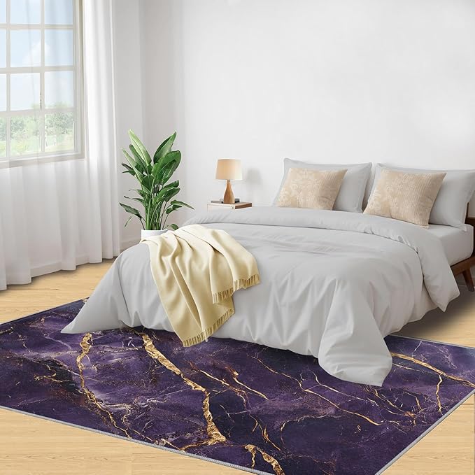 2x4 Abstract Marble Runner Rug for Hallway - Purple-Marble Kitchen Mat, Luxury Stone Pattern Kitchen Runner Rug Soft Non Slip Anti Fatigue for Laundry Room Indoor Hallways
