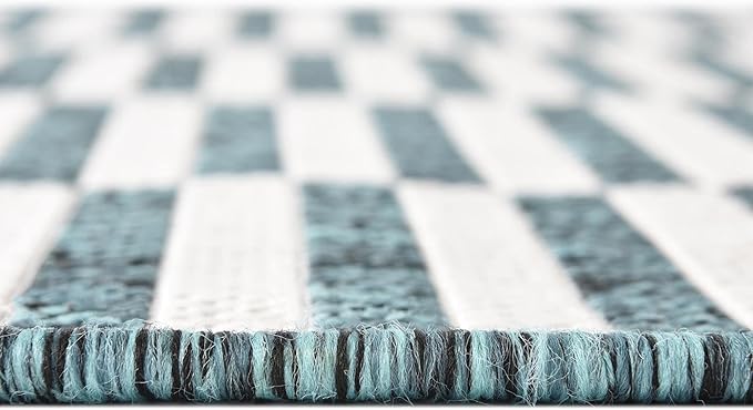 Unique Loom Outdoor Striped Collection Area Rug - Striped (2' x 6' 1" Runner, Teal/Ivory)