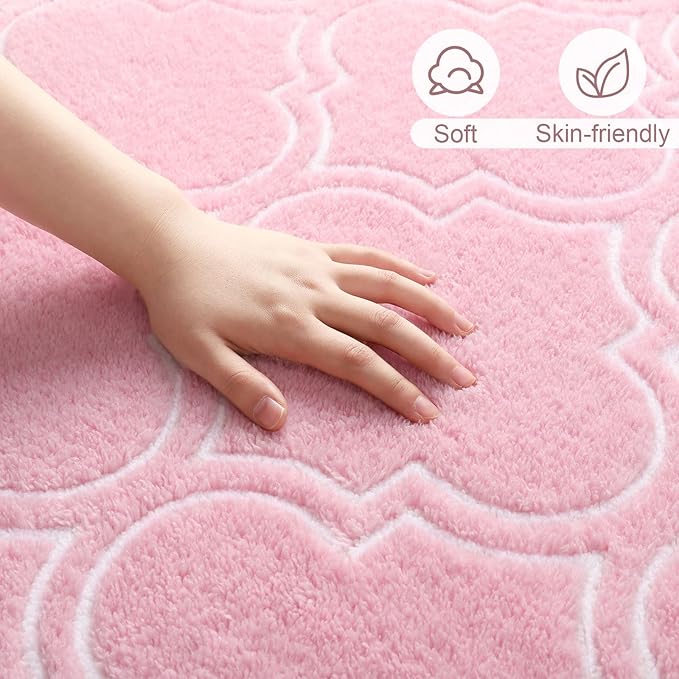 Amearea Fluffy Indoor Trellis Rug, Soft Moroccan Home Rugs for Bedroom, Shag Modern Area Rug for Living Room Kids Room Nursery, Easy Clean, Home Decor Low Pile Carpet, Pink 4x6 Feet