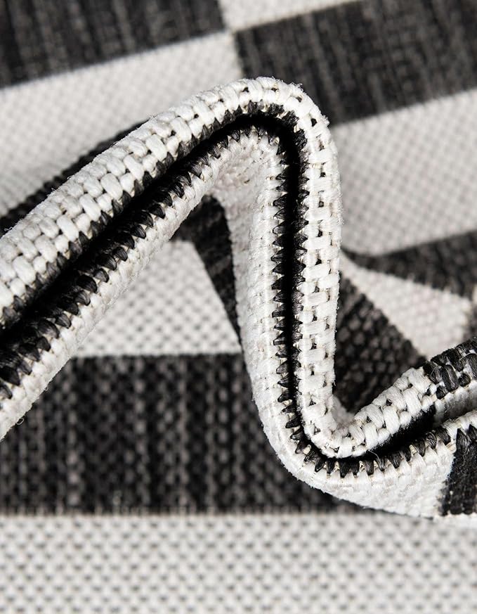 Unique Loom Outdoor Striped Collection Area Rug - Striped (2' 7" x 10' Runner Charcoal/Ivory)