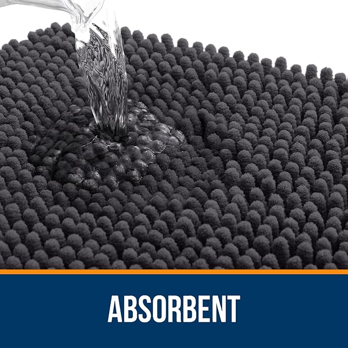 OLANLY Bathroom Rugs 70x46, Extra Soft Absorbent Chenille Bath Rugs, Rubber Backing Quick Dry, Machine Washable Bath Mats for Bathroom Floor, Tub and Shower, Home Decor Accessories, Dark Grey