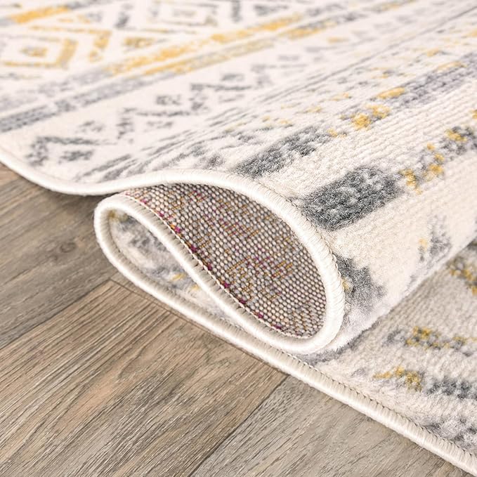 Rugshop Geometric Boho Area Rug – Warm Yellow Tribal Pattern, Perfect for Living Room, Bedroom, Dining Room, 5x7