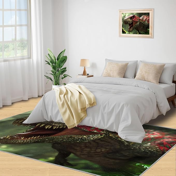 Dinosaurs Rugs for Bedroom - 6x9 Area Rug - 3D Dinosaurs Rugs for Living Room, Forest Animals Rug, Non-Slip Washable Home Decor Carpet